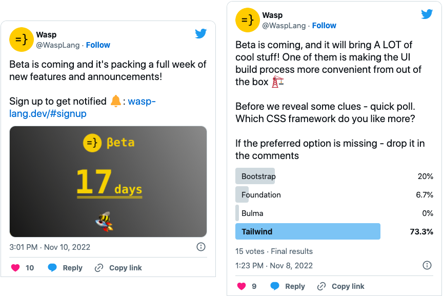 Examples of pre-launch tweets
